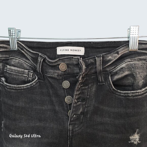 Flying Monkey Womens Black Flare Jeans with Button Zipper High rise Size 29 - Picture 3 of 11